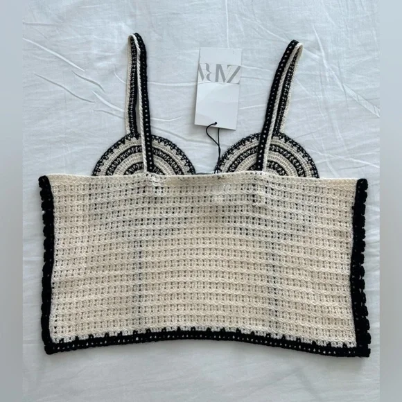 NWT BLOG FAVE Zara Crochet Cream Black Corset Crop Top Festival Coachella size S - Picture 11 of 16
